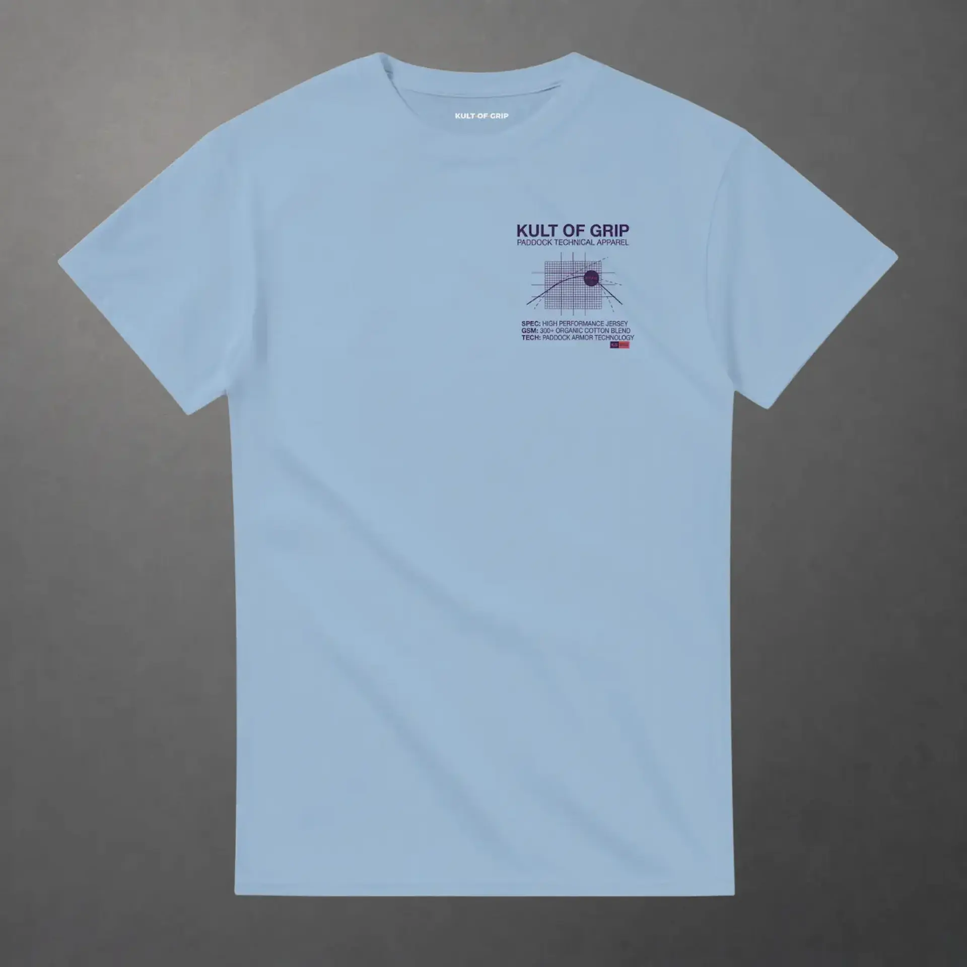 T-shirt karting Apex Obsession Performance Division adulte bleu clair – vue de face