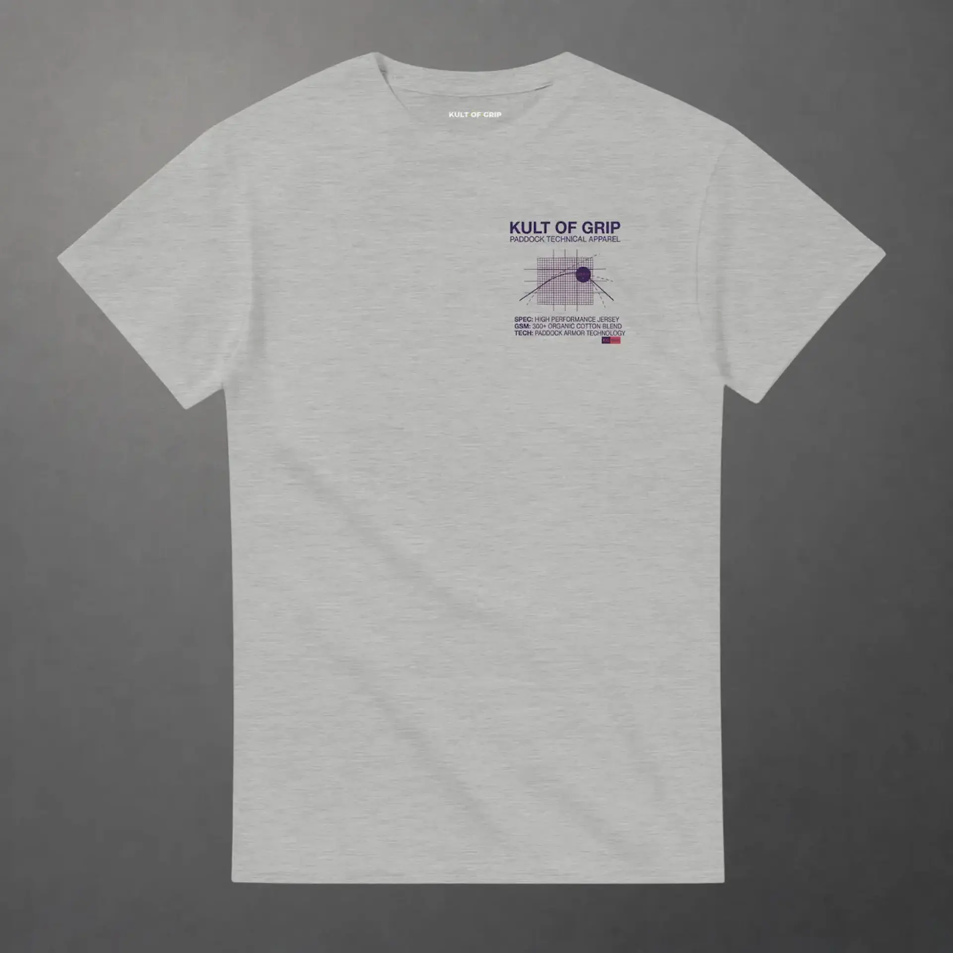 T-shirt karting Apex Obsession Performance Division adulte gris clair – vue de face
