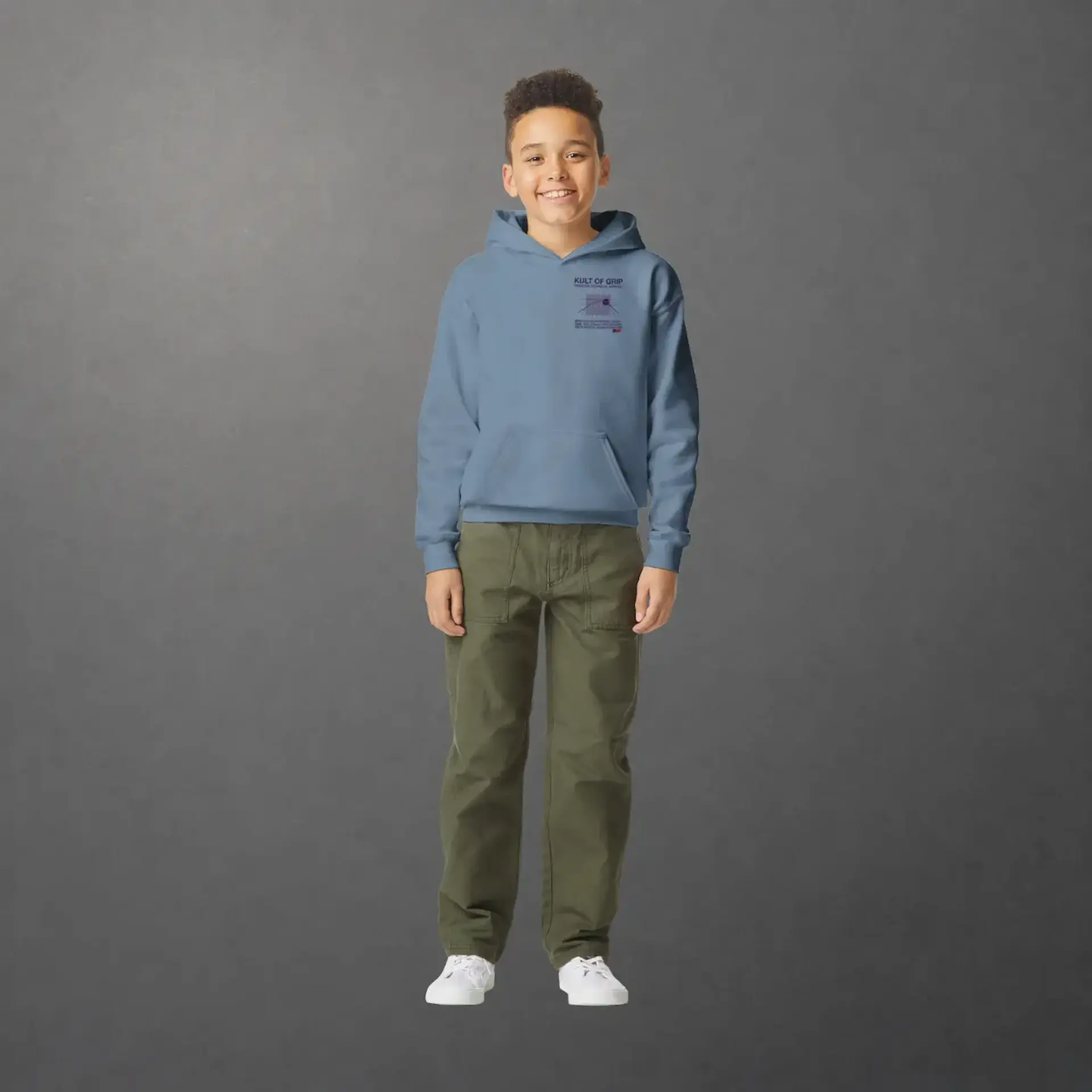 Sweat karting Apex Obsession Performance Division enfant bleu pierre – vue de face porté