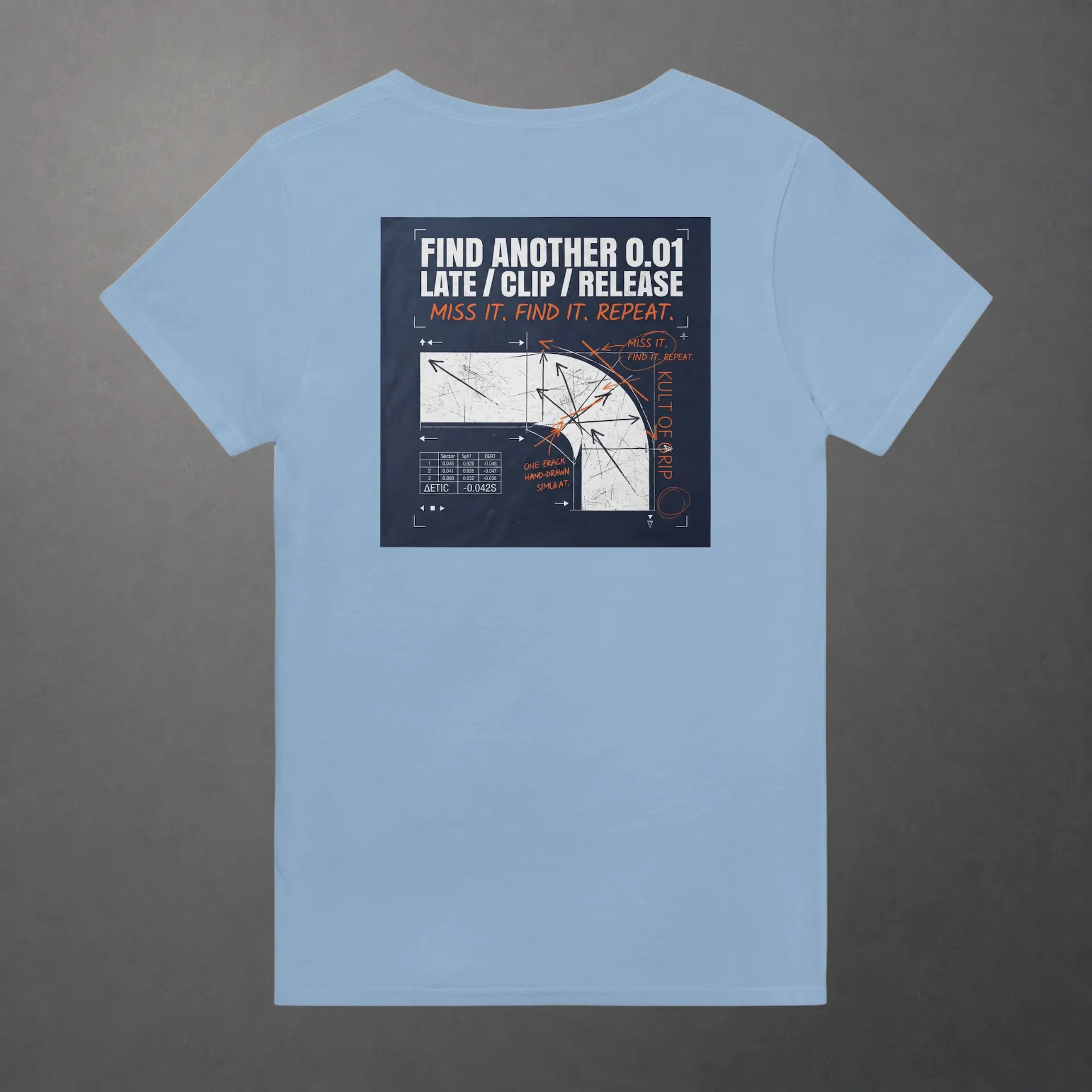 T-shirt karting Apex Obsession Apex Chronicles adulte bleu clair – vue de dos