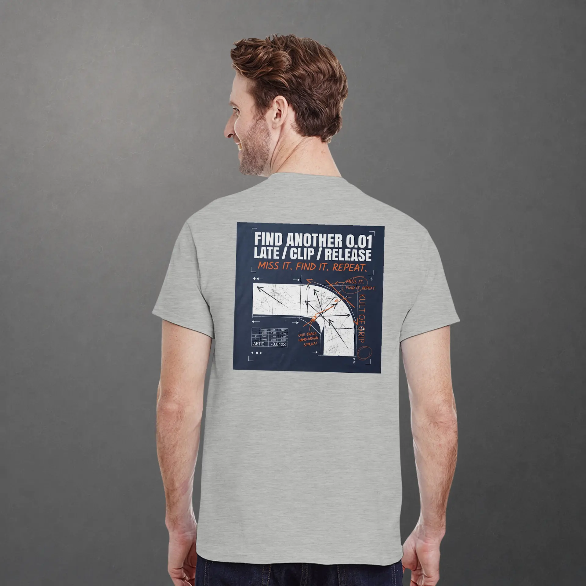 T-shirt karting Apex Obsession Apex Chronicles adulte gris clair – vue de dos porté