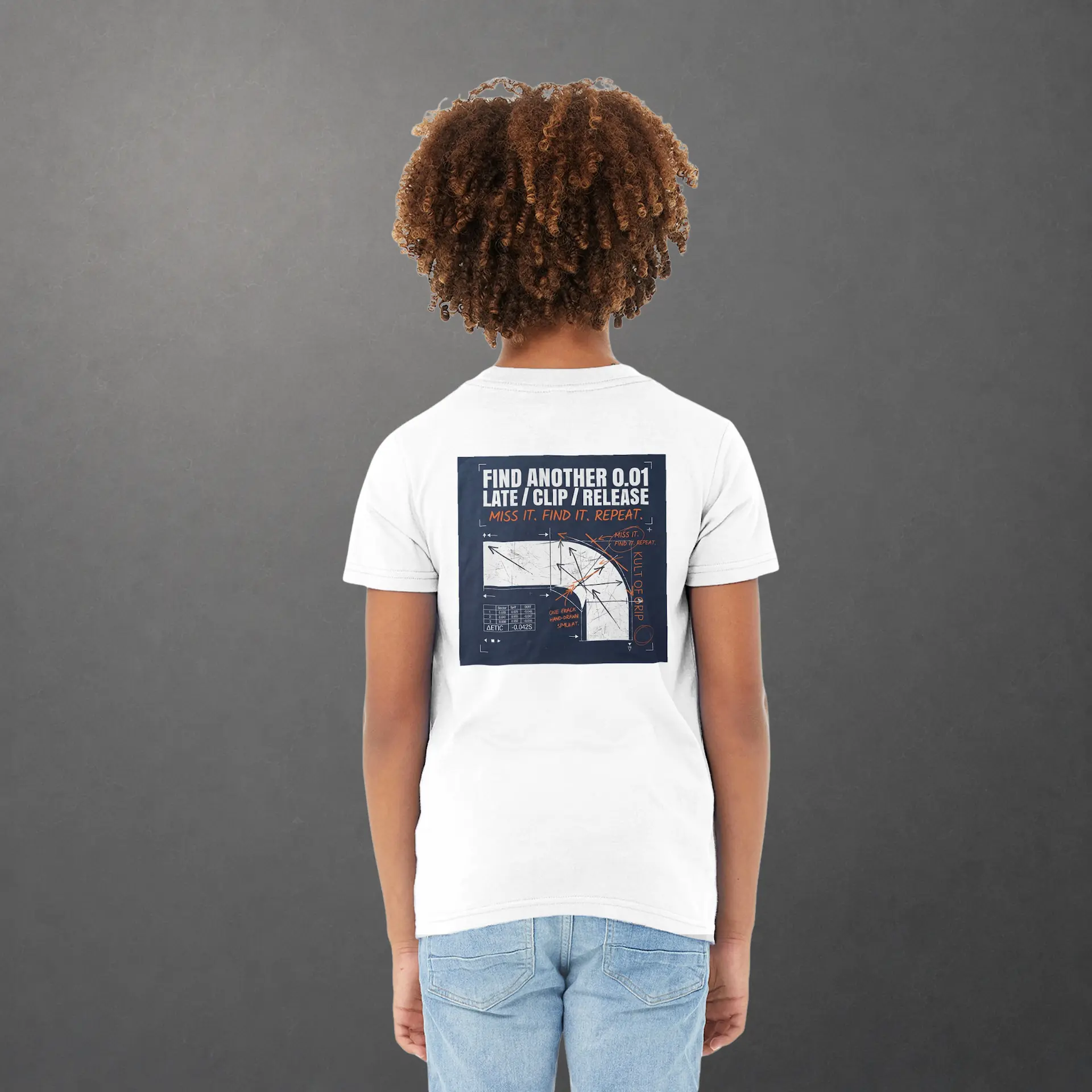 T-shirt karting Apex Obsession Apex Chronicles enfant blanc – vue de dos porté
