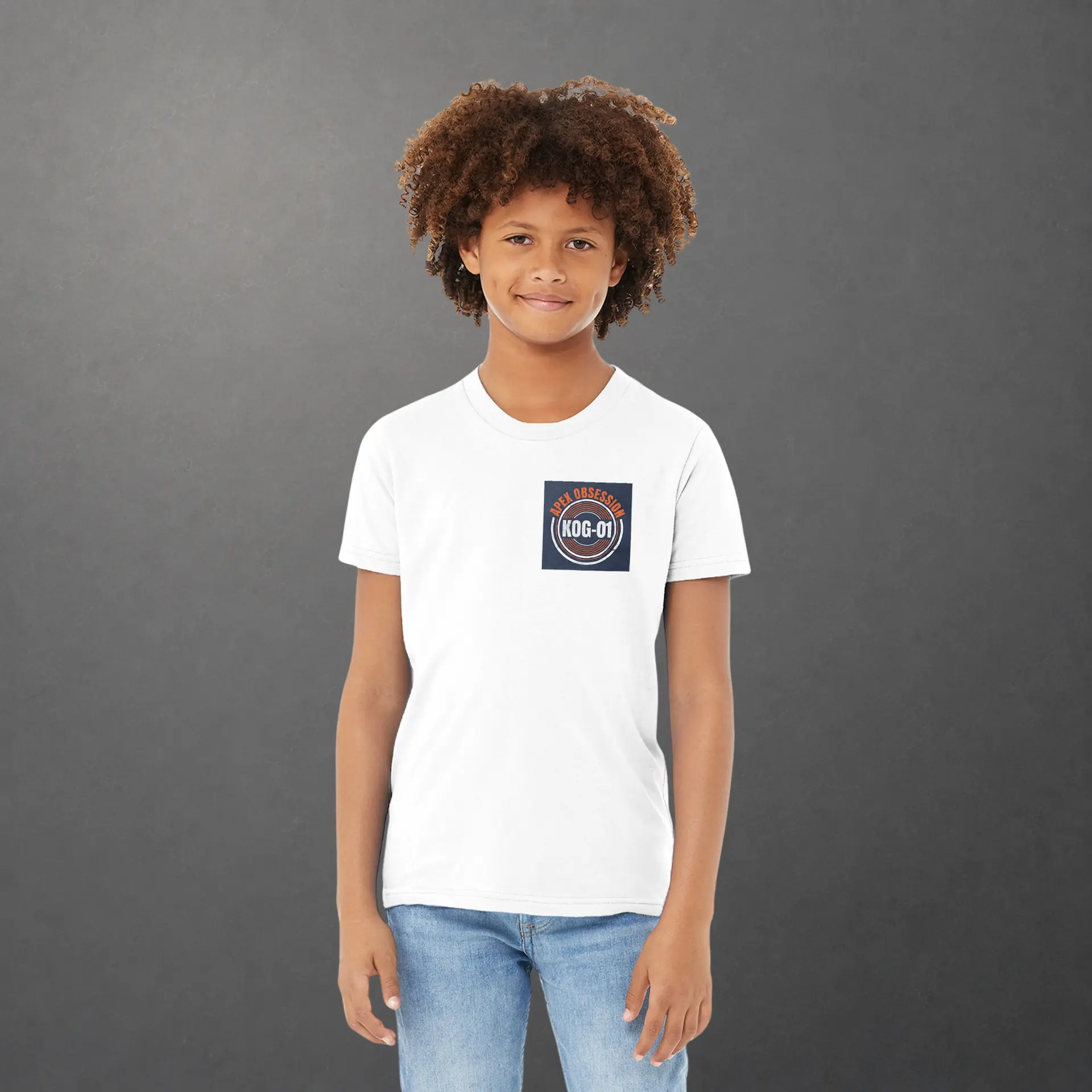 T-shirt karting Apex Obsession Apex Chronicles enfant blanc – vue de face porté