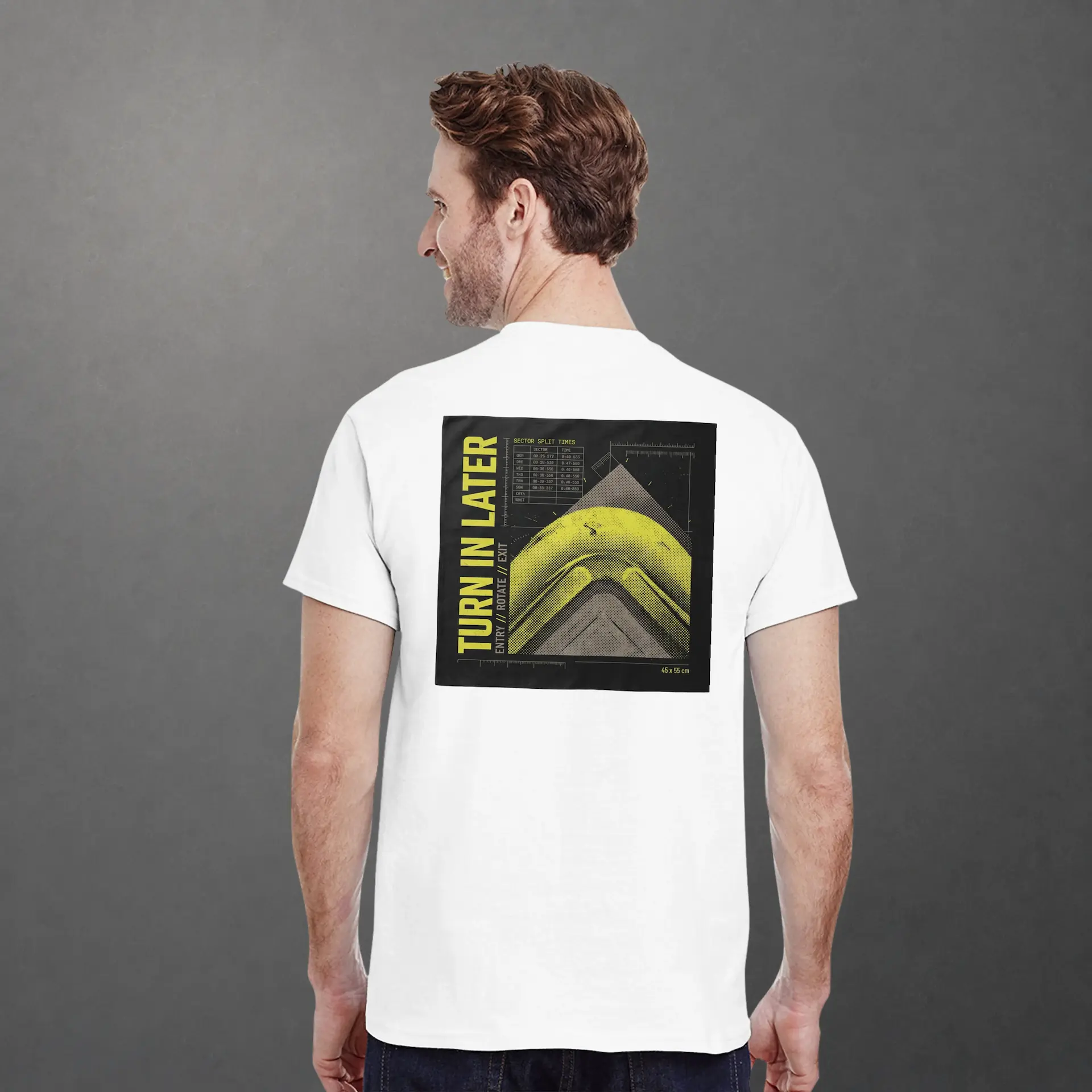 T-shirt karting Telemetry Corner Manifesto blanc – vue de dos porté