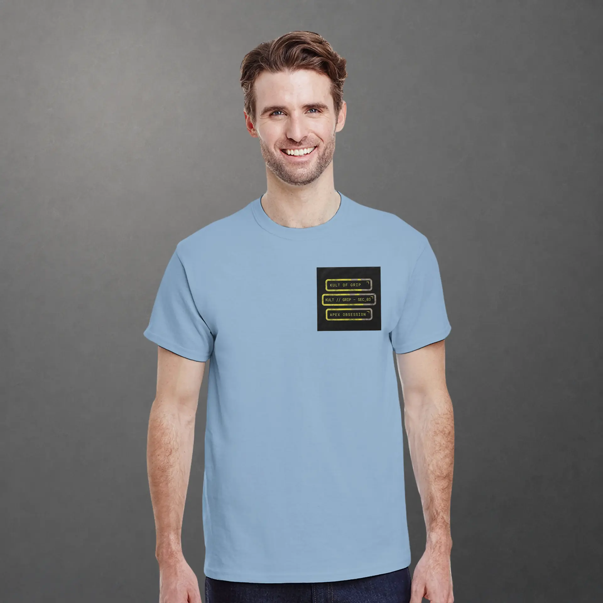 T-shirt karting Telemetry Corner Manifesto bleu clair – vue de face porté