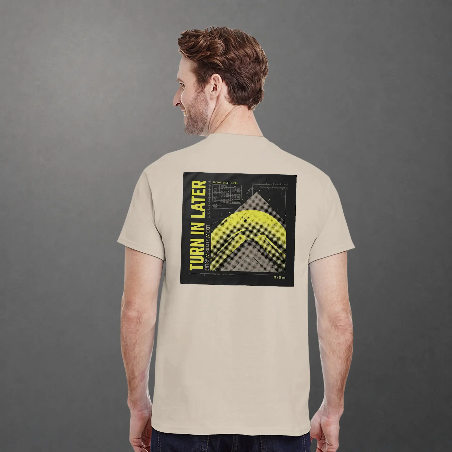 T-shirt karting Telemetry Corner Manifesto adulte sable – vue de dos porté