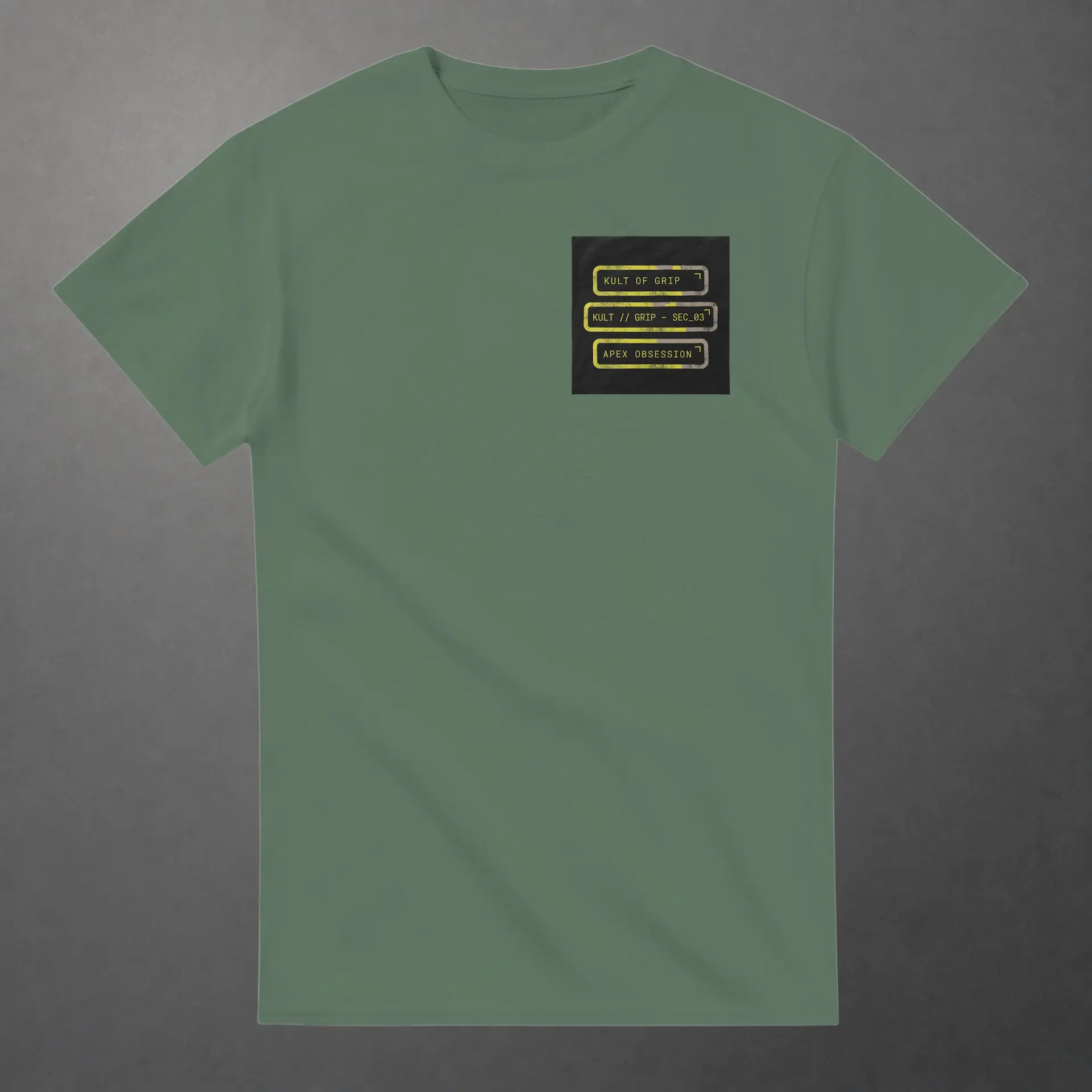 T-shirt karting Telemetry Corner Manifesto vert olive – vue de face