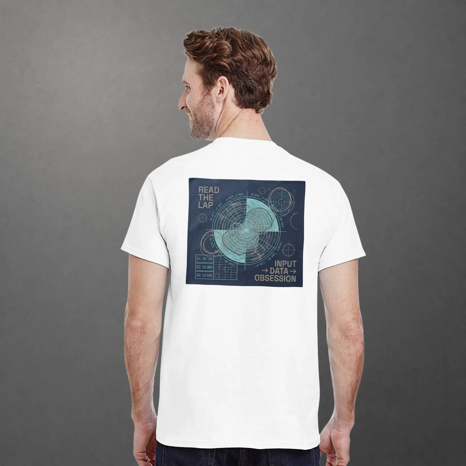 T-shirt karting Telemetry Delta Loop adulte blanc – vue de dos porté