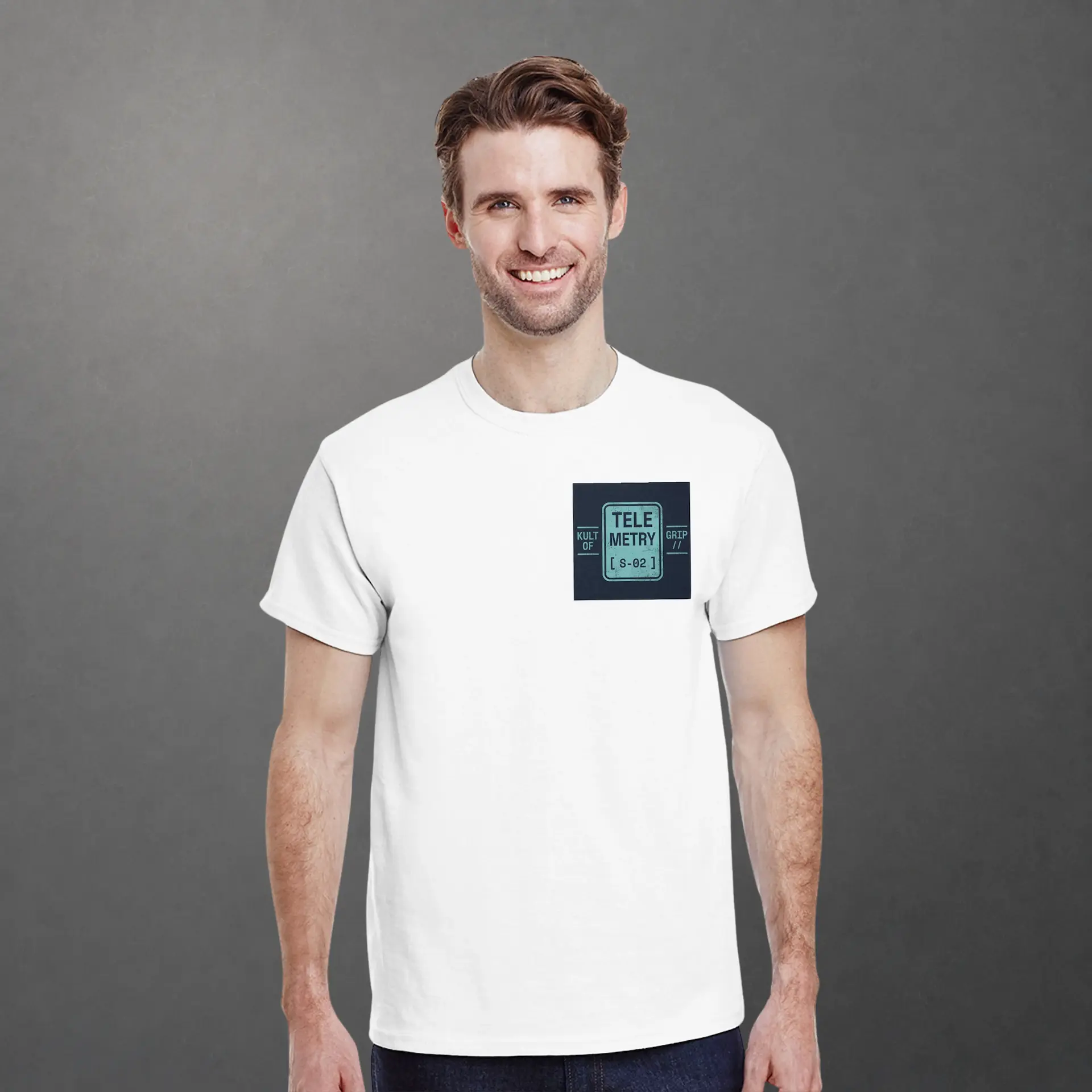 T-shirt karting Telemetry Delta Loop adulte blanc – vue de face porté