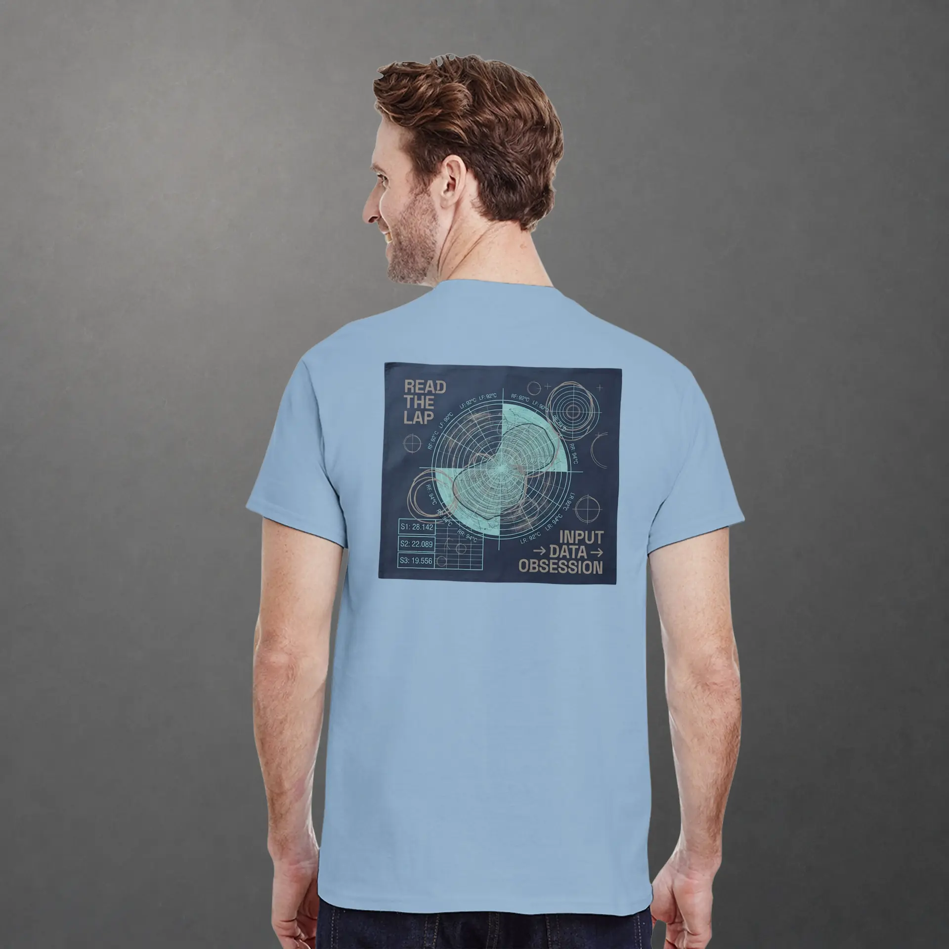 T-shirt karting Telemetry Delta Loop adulte bleu claire – vue de dos porté
