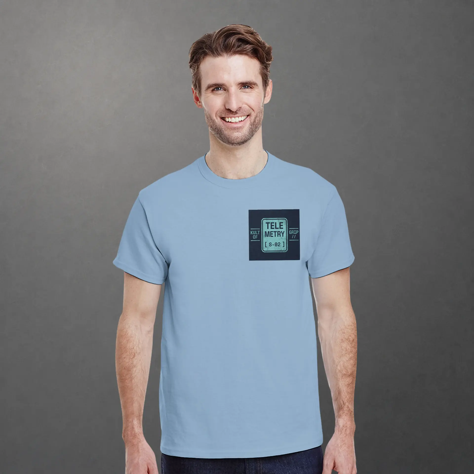 T-shirt karting Telemetry Delta Loop adulte bleu claire – vue de face porté