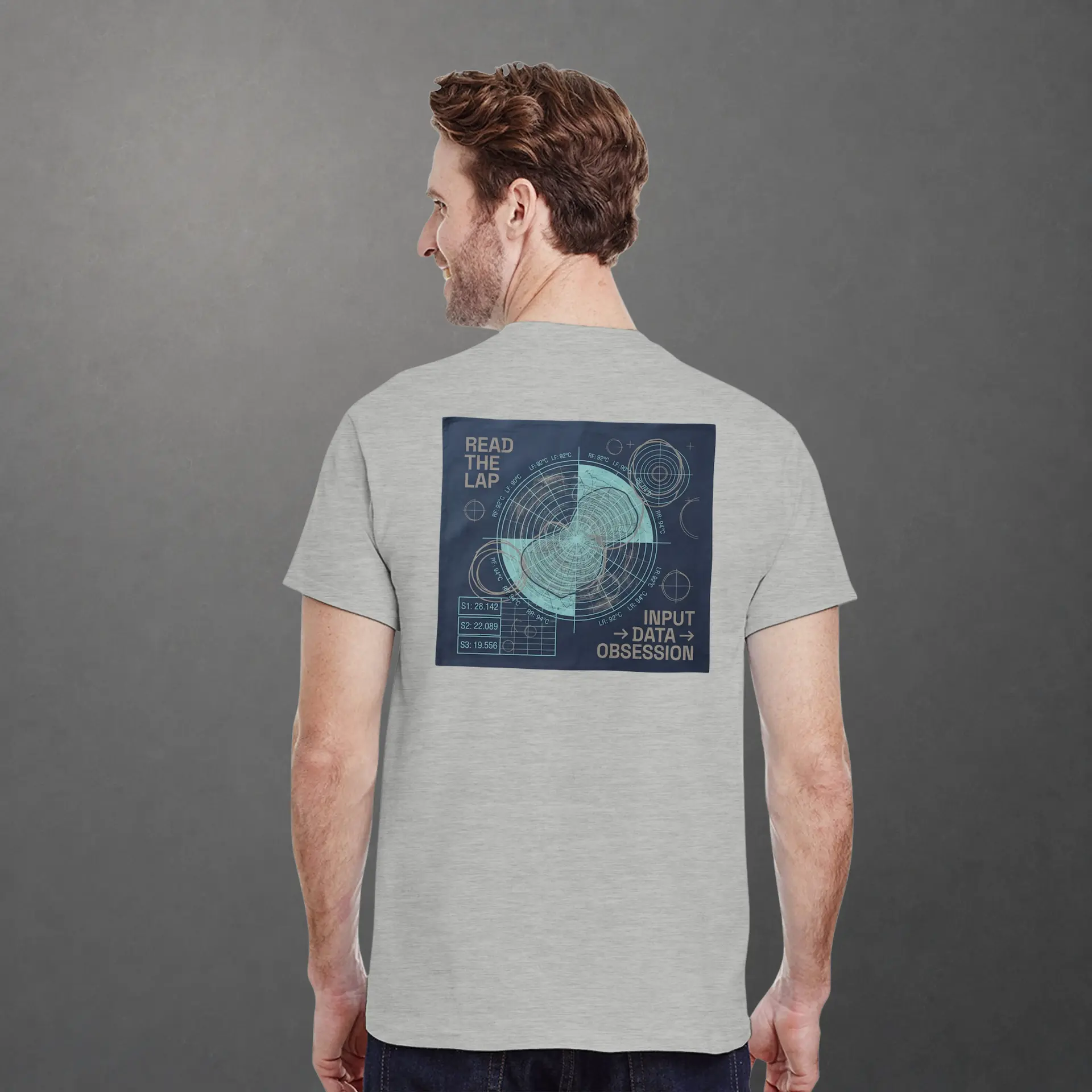 T-shirt karting Telemetry Delta Loop adulte gris – vue de dos porté