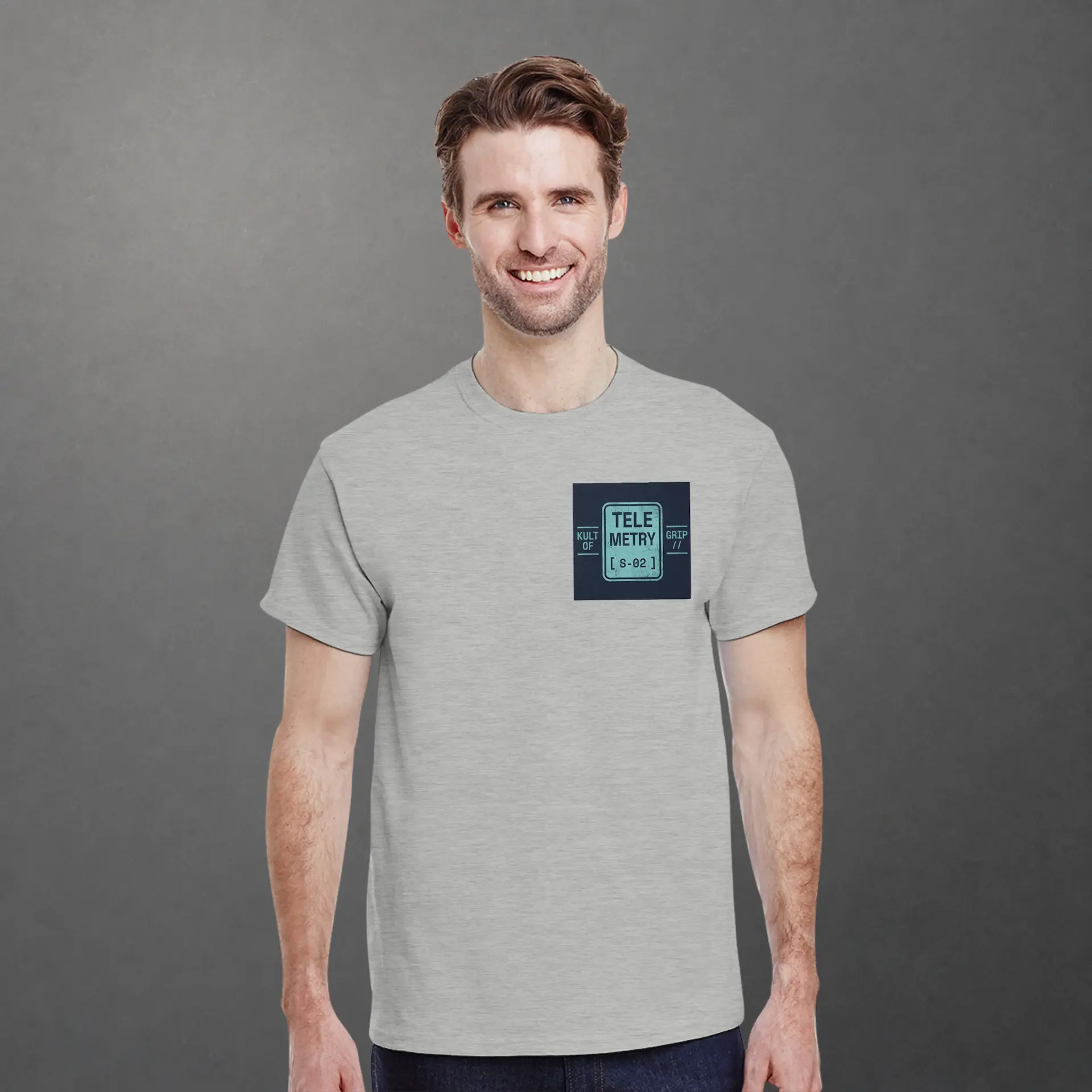T-shirt karting Telemetry Delta Loop adulte gris – vue de face porté