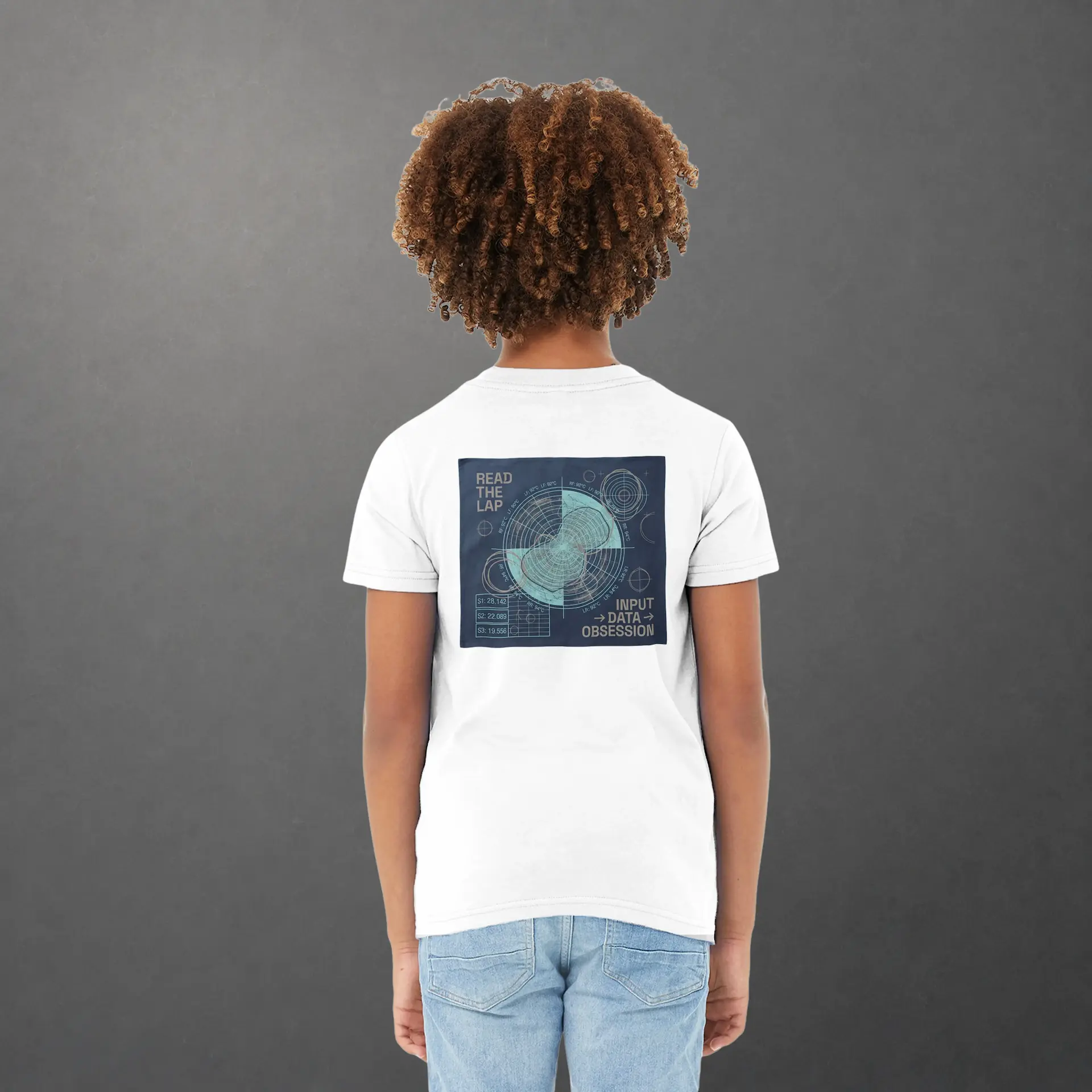 T-shirt karting Telemetry Delta Loop enfant blanc– vue de dos porté