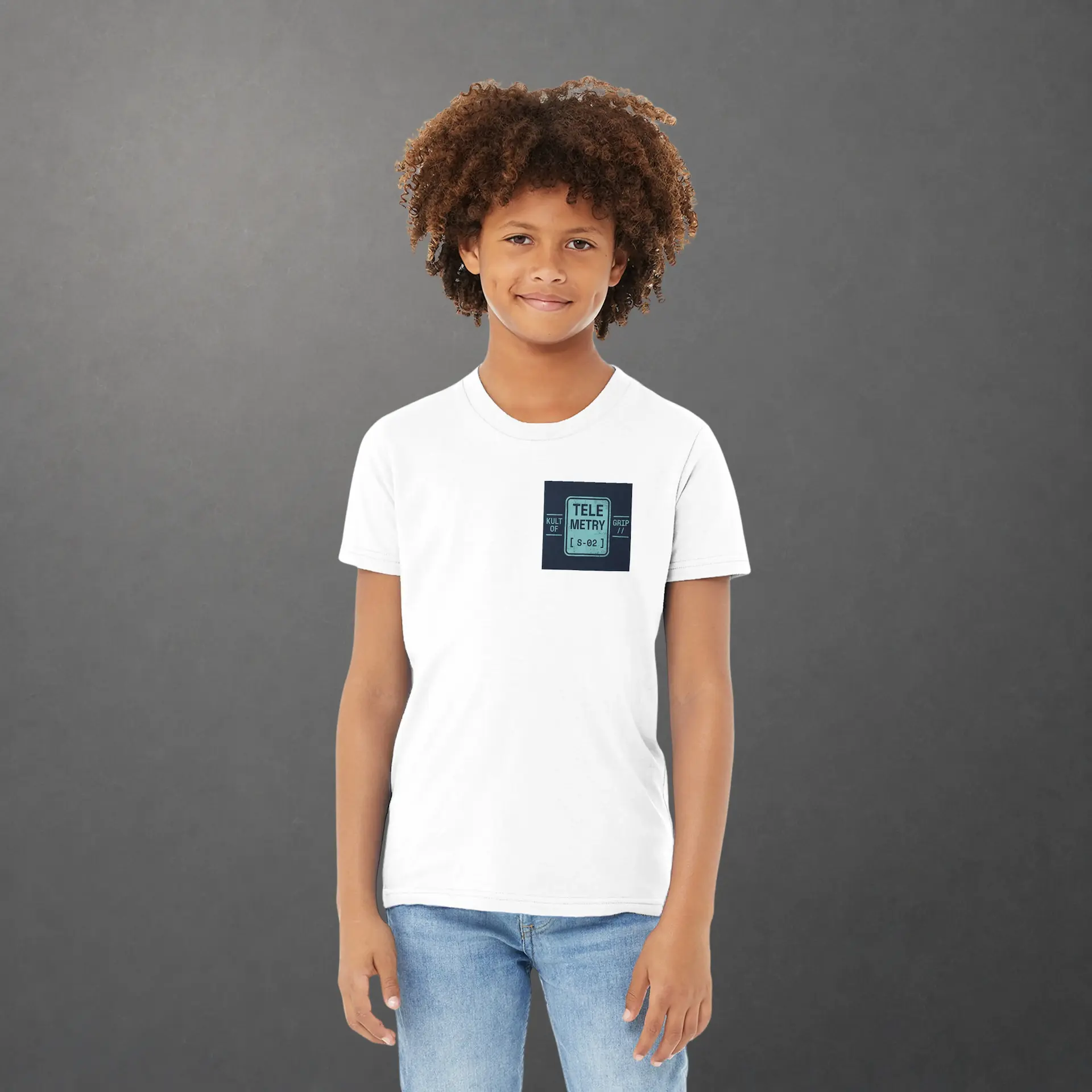 T-shirt karting Telemetry Delta Loop enfant blanc– vue de face porté