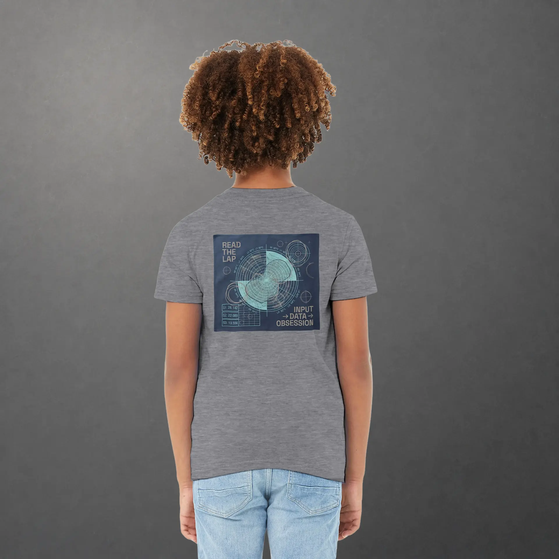 T-shirt karting Telemetry Delta Loop enfant gris – vue de dos porté