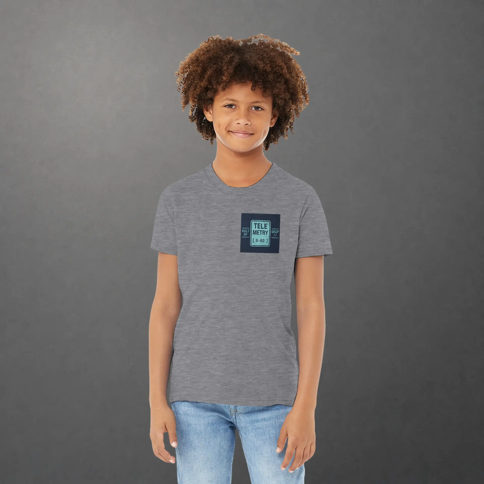 T-shirt karting Telemetry Delta Loop enfant gris – vue de face porté