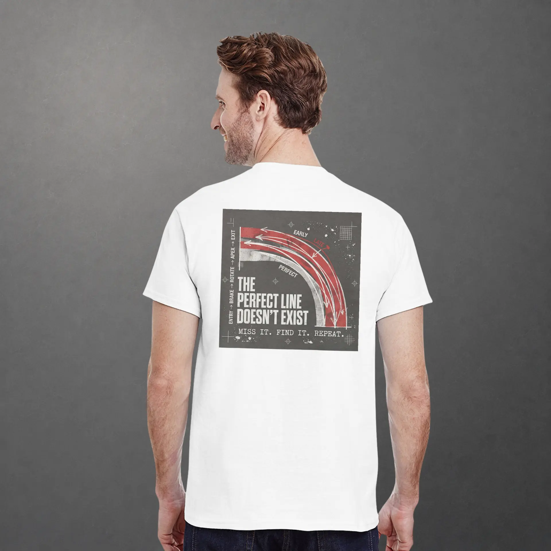 T-shirt karting Apex Obsession Geometry of Hesitation adulte blanc – vue de dos porté