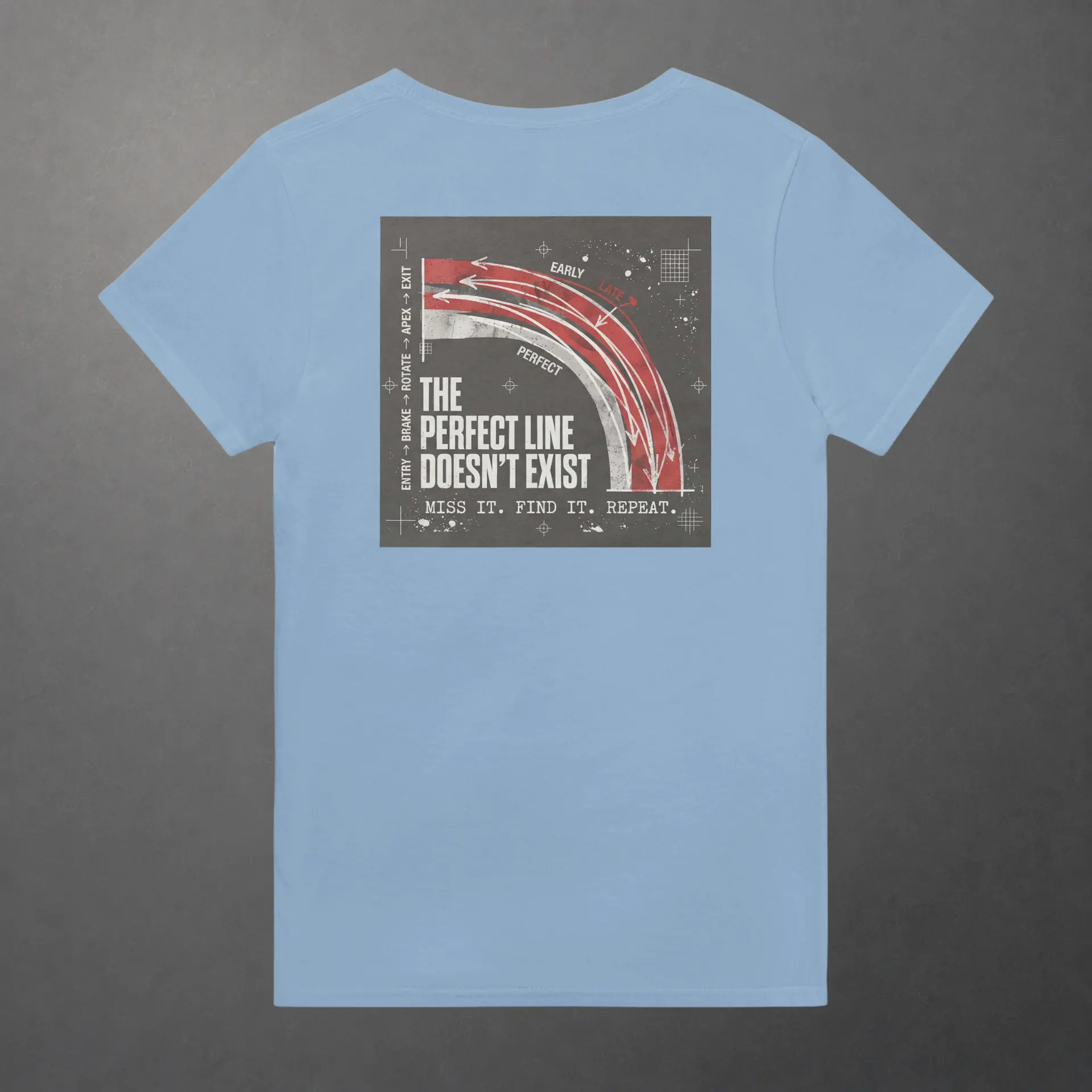 T-shirt karting Apex Obsession Geometry of Hesitation adulte bleu clair – vue de dos