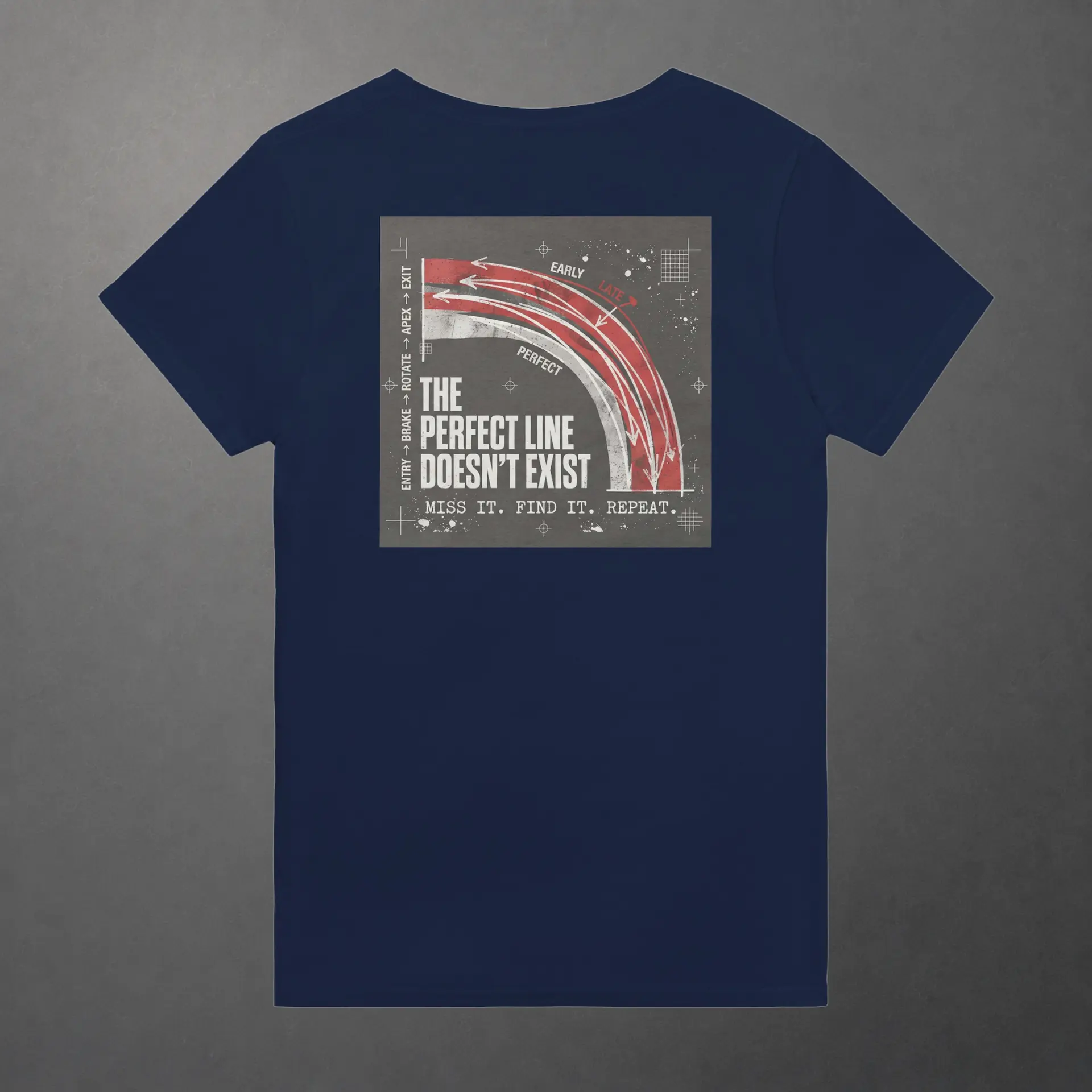 T-shirt karting Apex Obsession Geometry of Hesitation adulte bleu marine – vue de dos