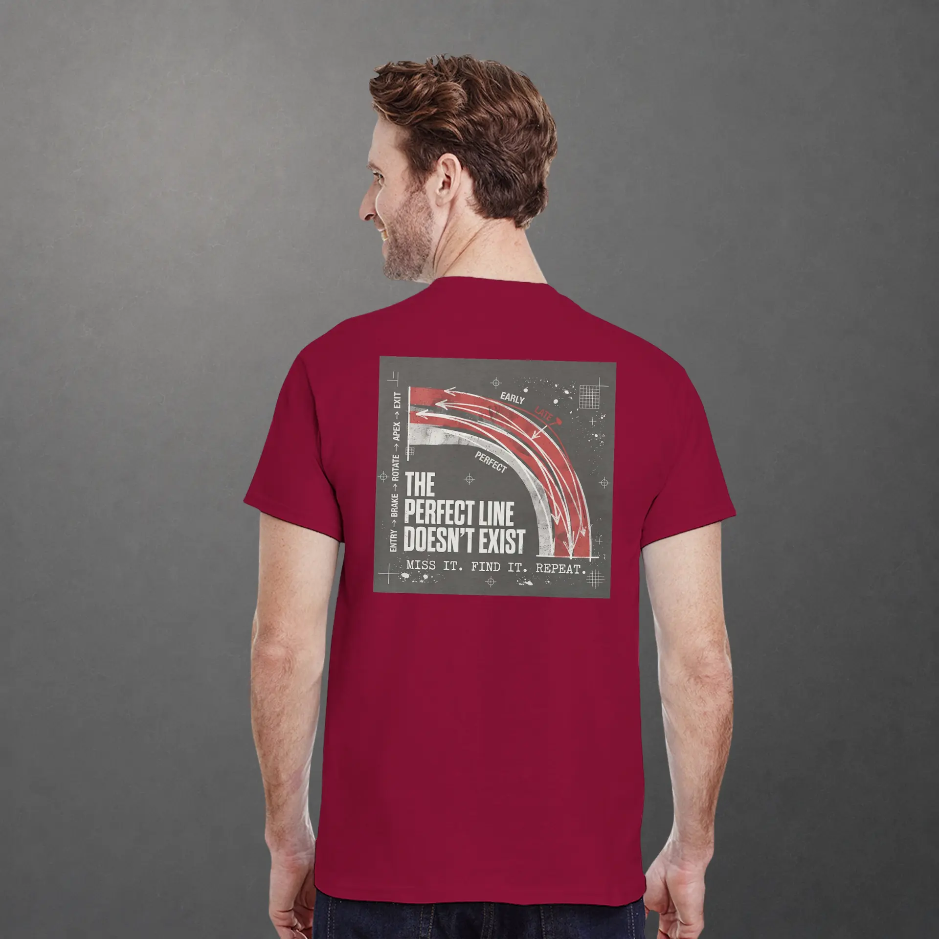T-shirt karting Apex Obsession Geometry of Hesitation adulte rouge cardinal – vue de dos porté