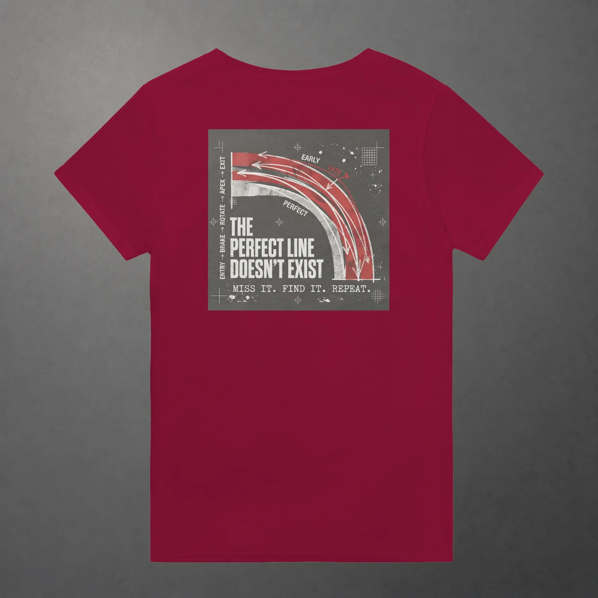 T-shirt karting Apex Obsession Geometry of Hesitation adulte rouge cardinal – vue de dos