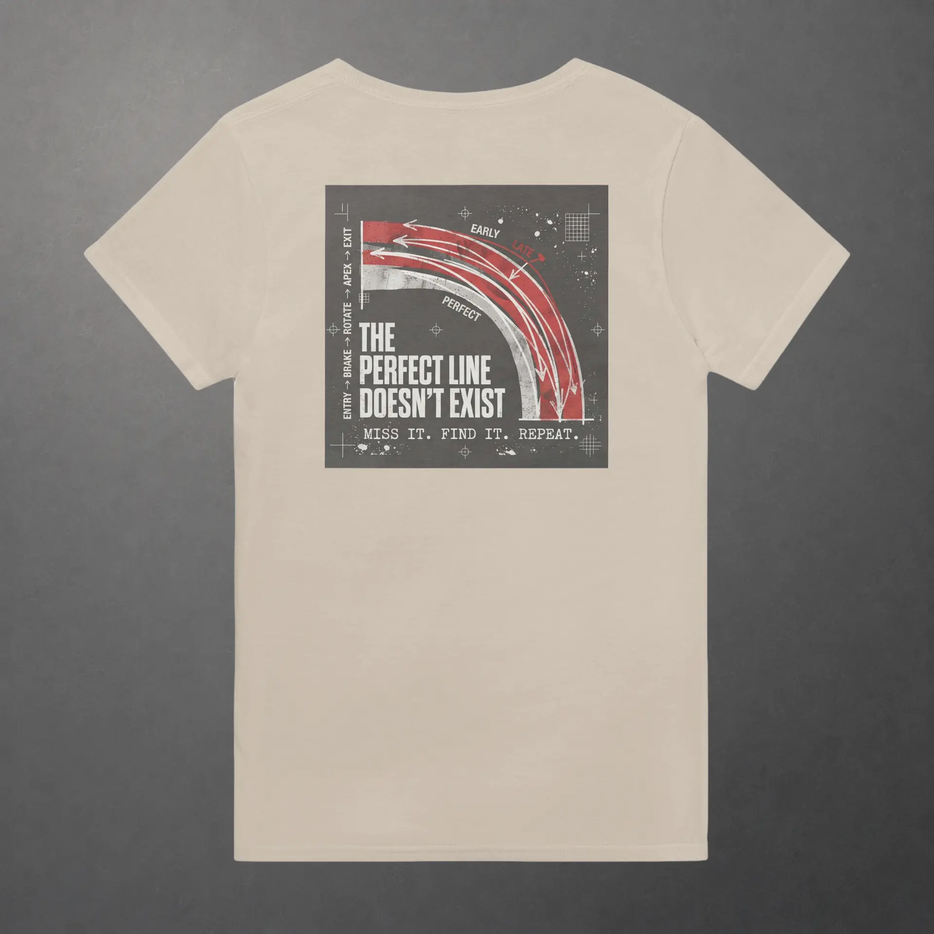 T-shirt karting Apex Obsession Geometry of Hesitation adulte sable – vue de dos