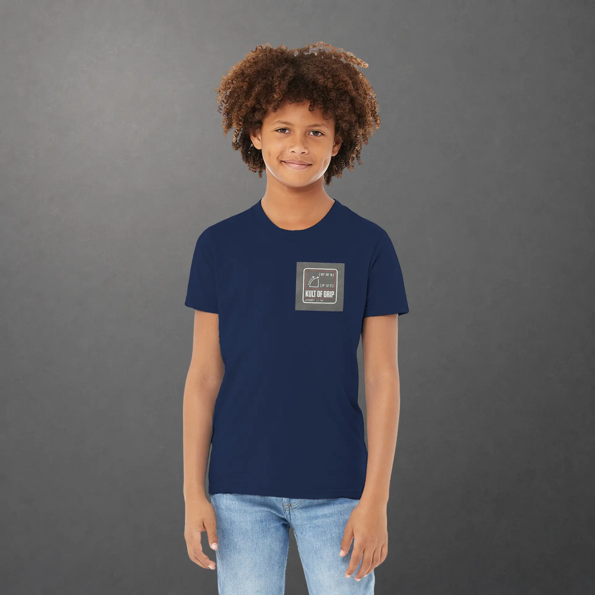 T-shirt karting Apex Obsession Geometry of Hesitation enfant bleu marine – vue de face porté