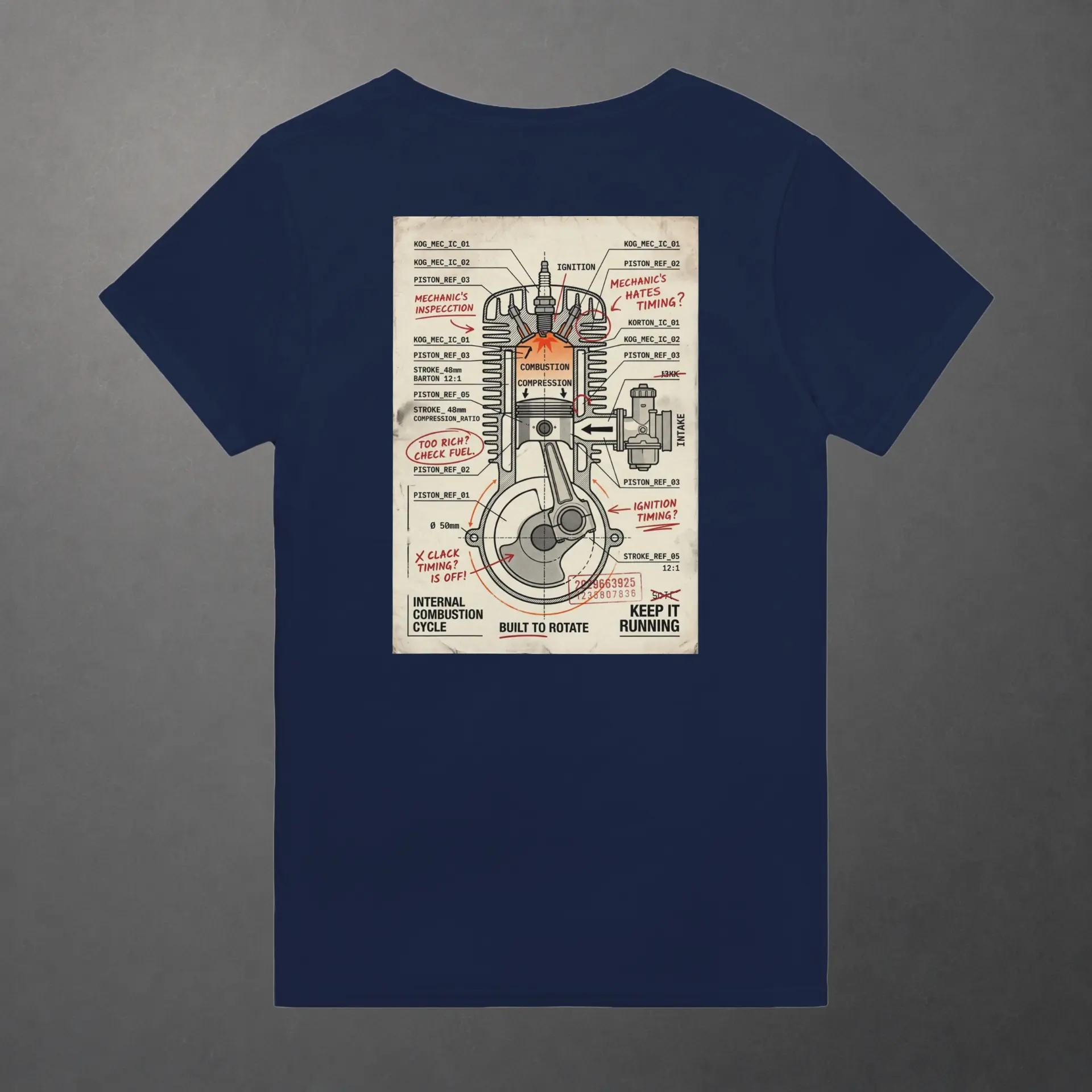 T-shirt karting Mechanical Internal Combustion adulte bleu marine – vue de dos