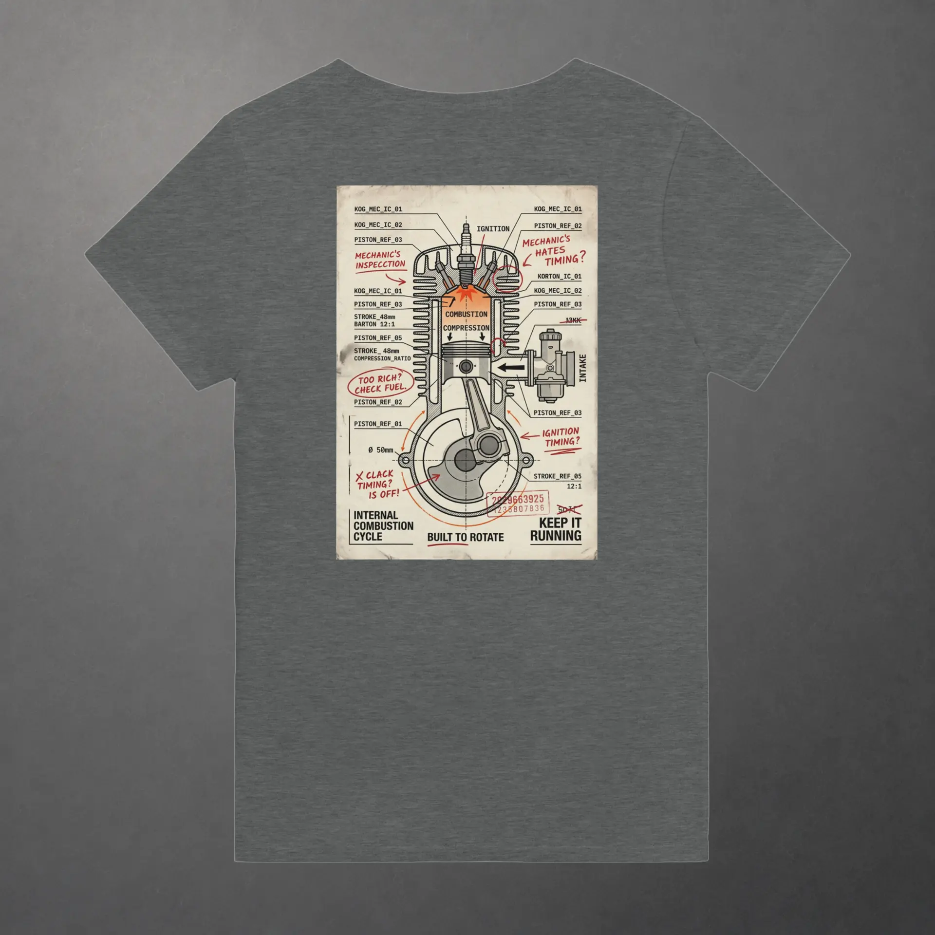 T-shirt karting Mechanical Internal Combustion adulte gris foncé – vue de dos