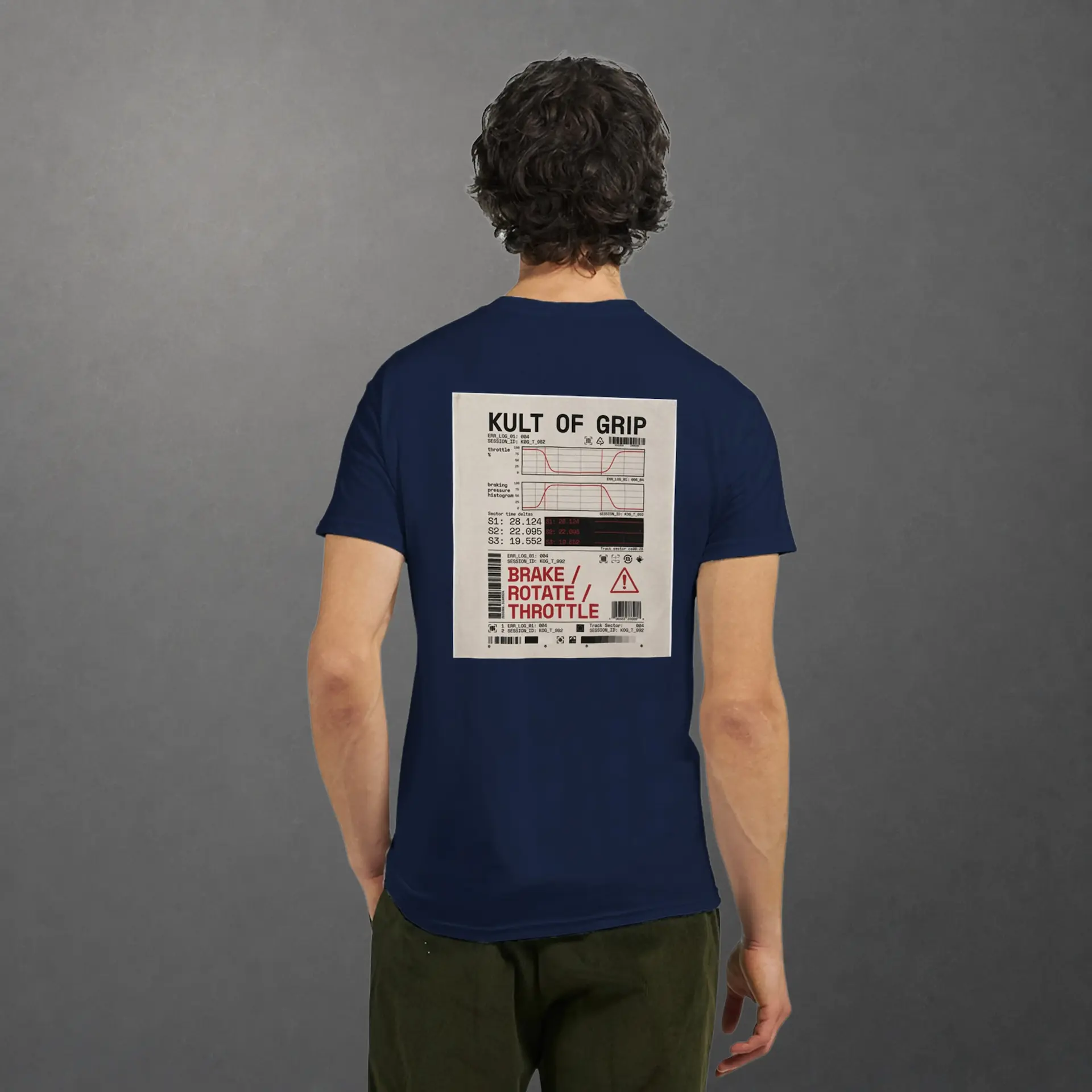 T-shirt karting Telemetry Log and Diagnostic adulte bleu marine – vue de dos porté