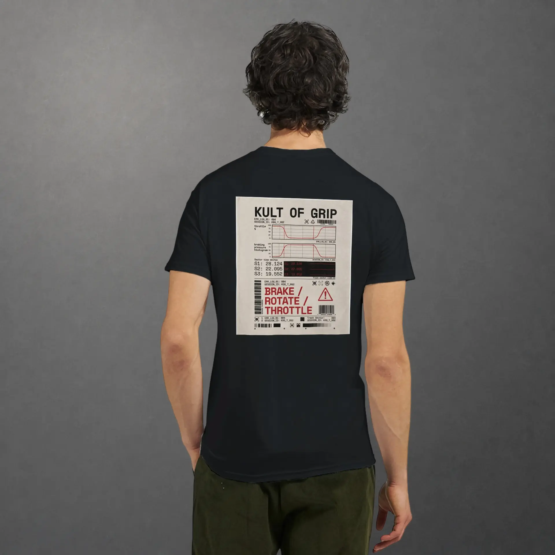 T-shirt karting Telemetry Log and Diagnostic adulte noir – vue de dos porté
