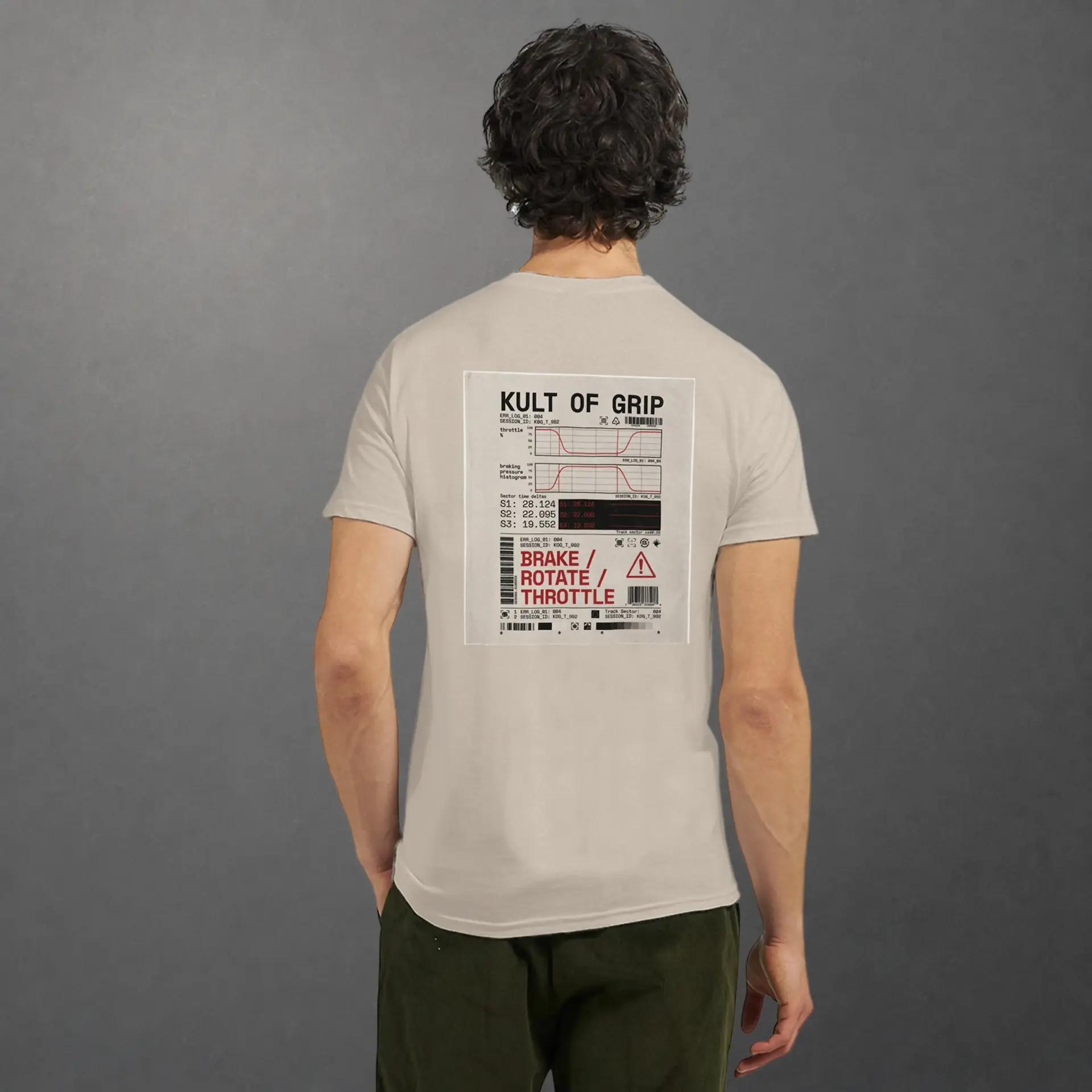T-shirt karting Telemetry Log and Diagnostic adulte sable – vue de dos porté