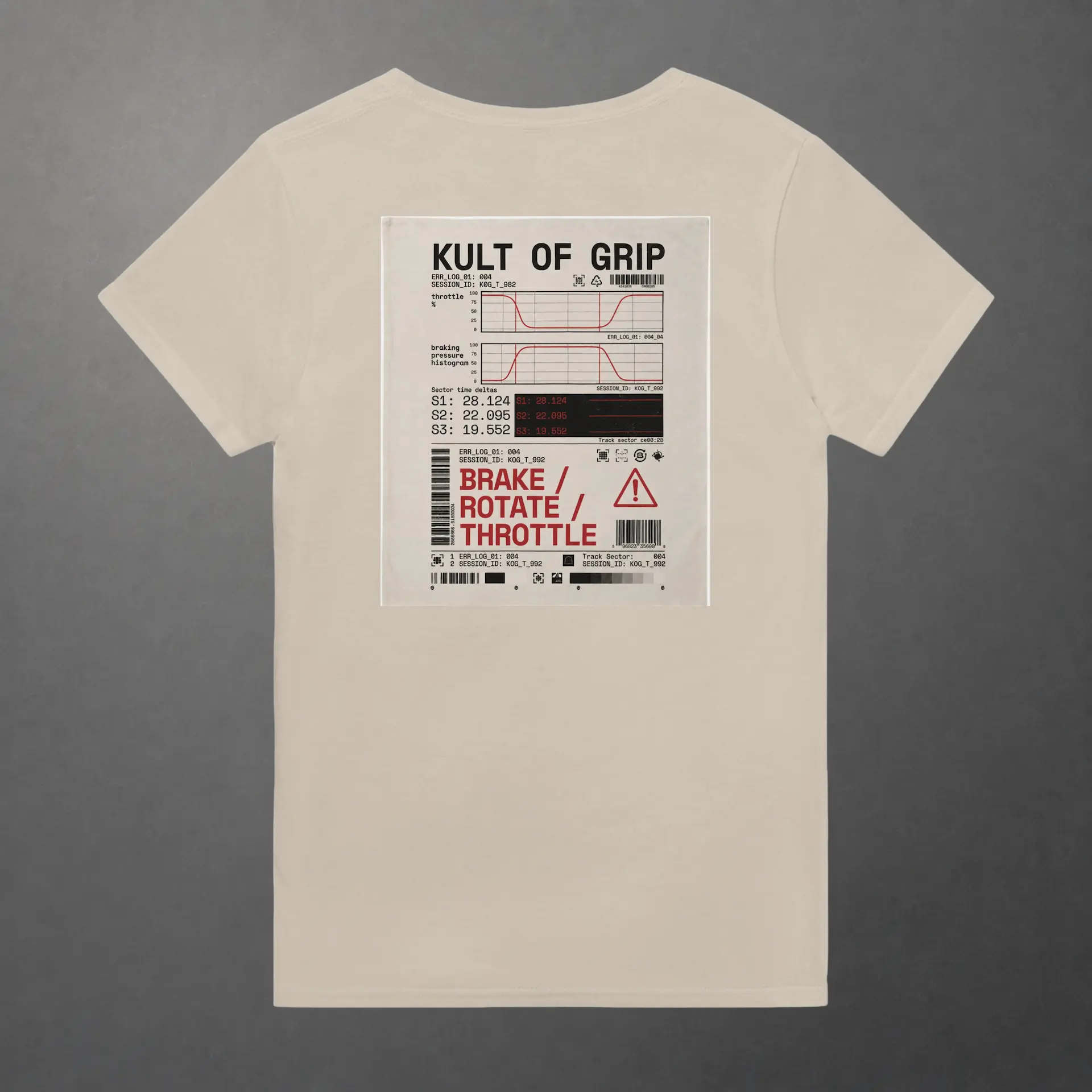 T-shirt karting Telemetry Log and Diagnostic adulte sable – vue de dos