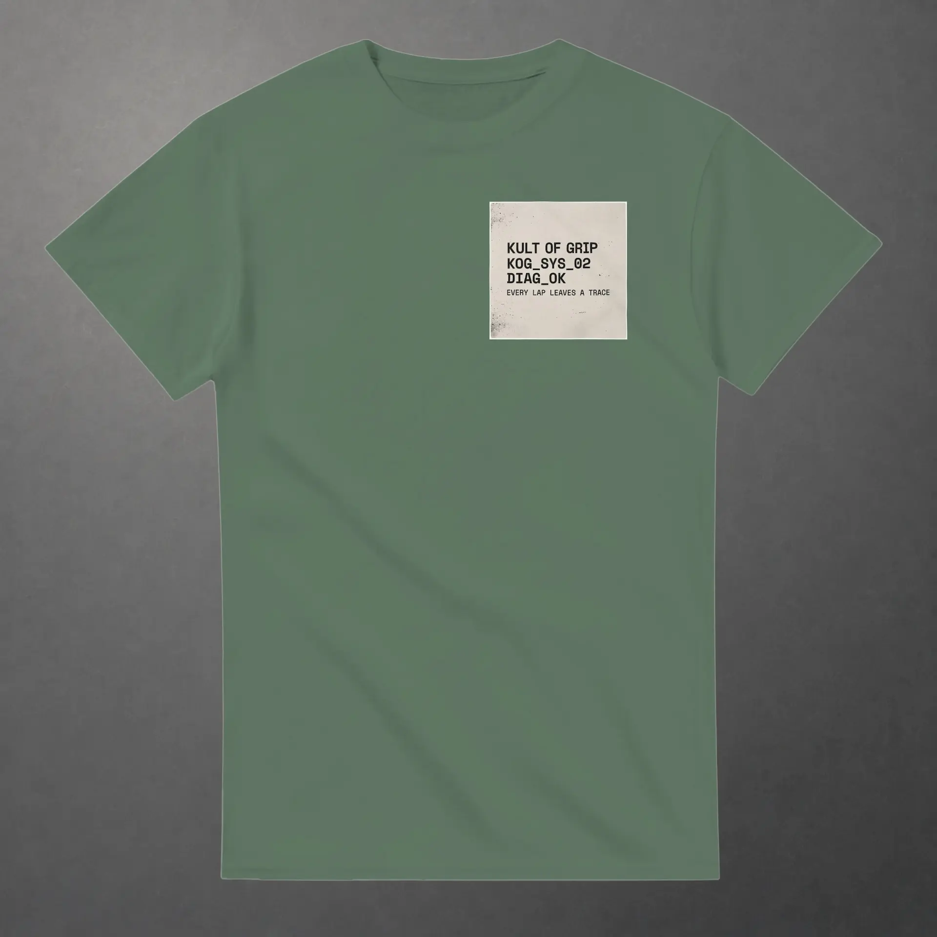 T-shirt karting Telemetry Log and Diagnostic adulte vert olive – vue de face
