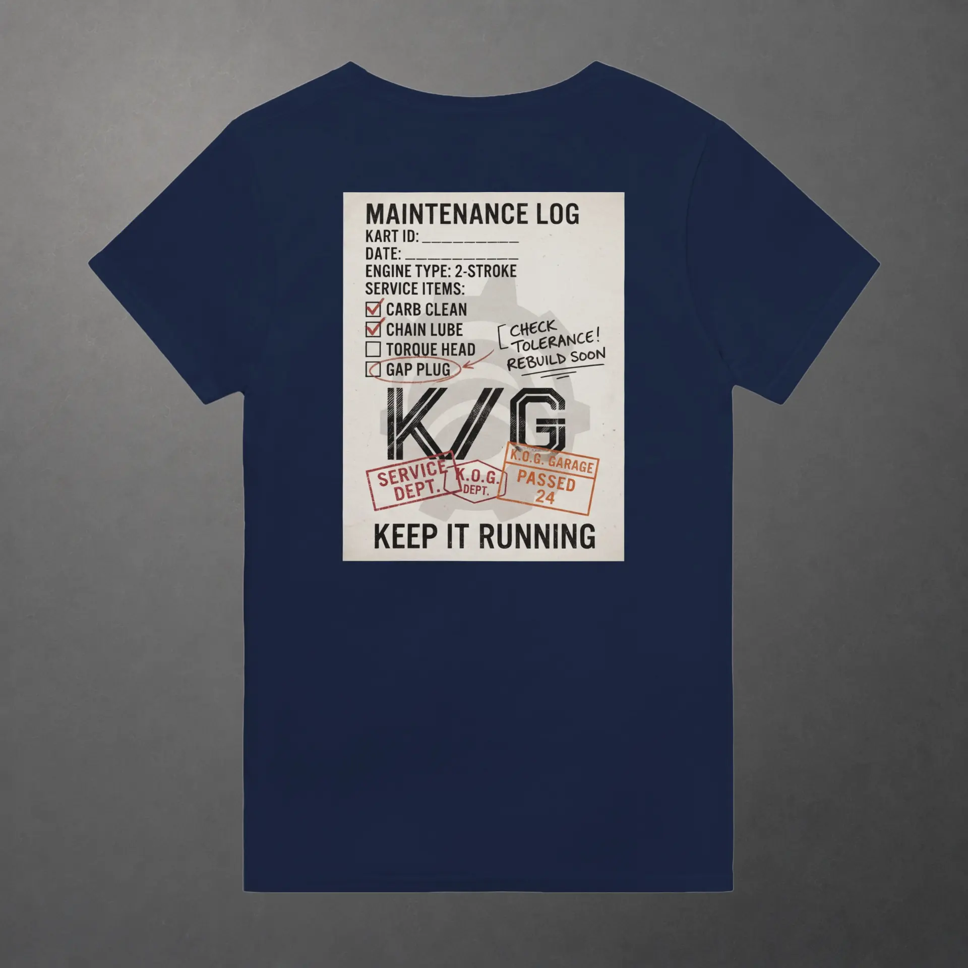 T-shirt karting Mechanical Service Departement adulte bleu marine – vue de dos