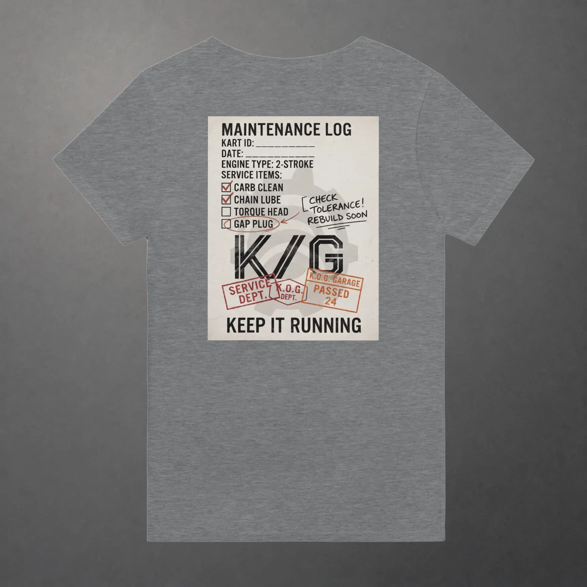 T-shirt karting Mechanical Service Departement adulte gris foncé – vue de dos