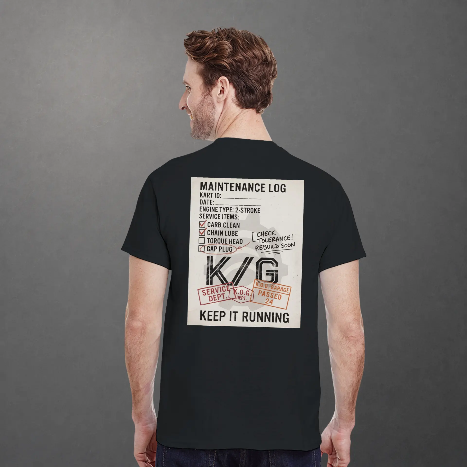 T-shirt karting Mechanical Service Departement adulte noir – vue de dos porté
