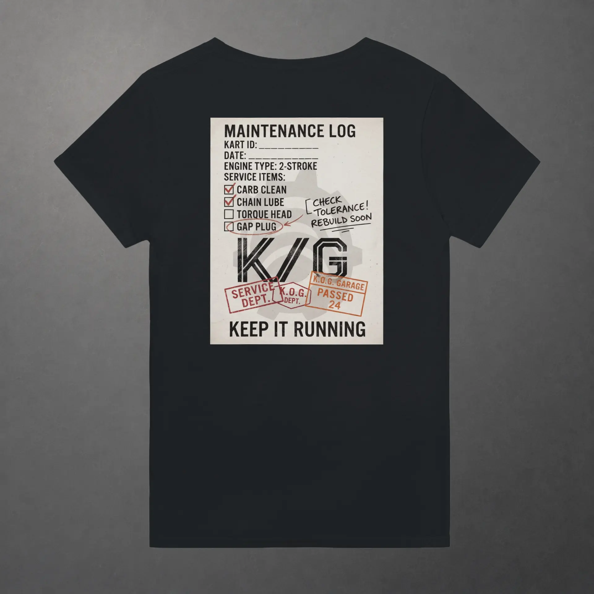 T-shirt karting Mechanical Service Departement adulte noir – vue de dos