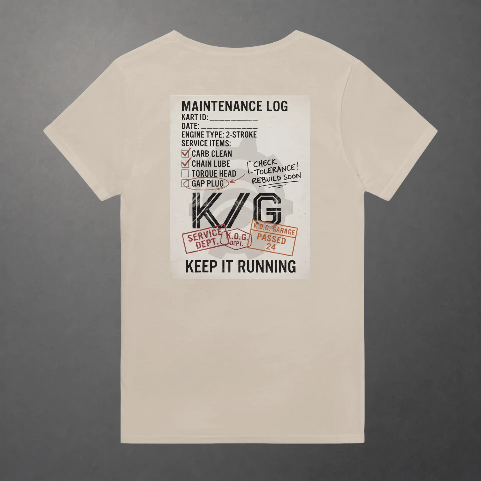 T-shirt karting Mechanical Service Departement adulte sable – vue de dos
