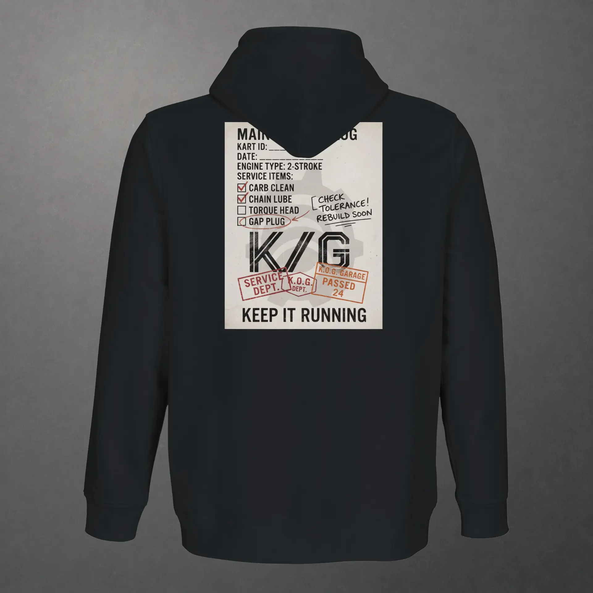 Sweat zippé karting Mechanical Service Departement adulte noir – vue de dos